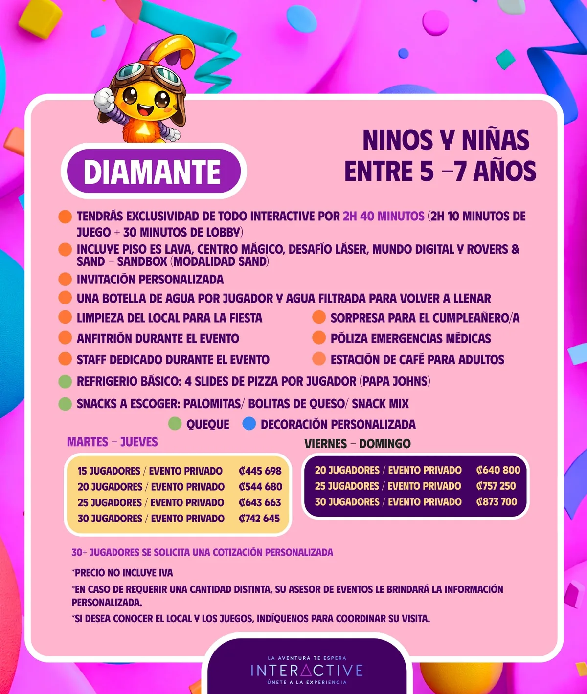Afiche del paquete Diamante para niños y niñas de 5 a 7 años
