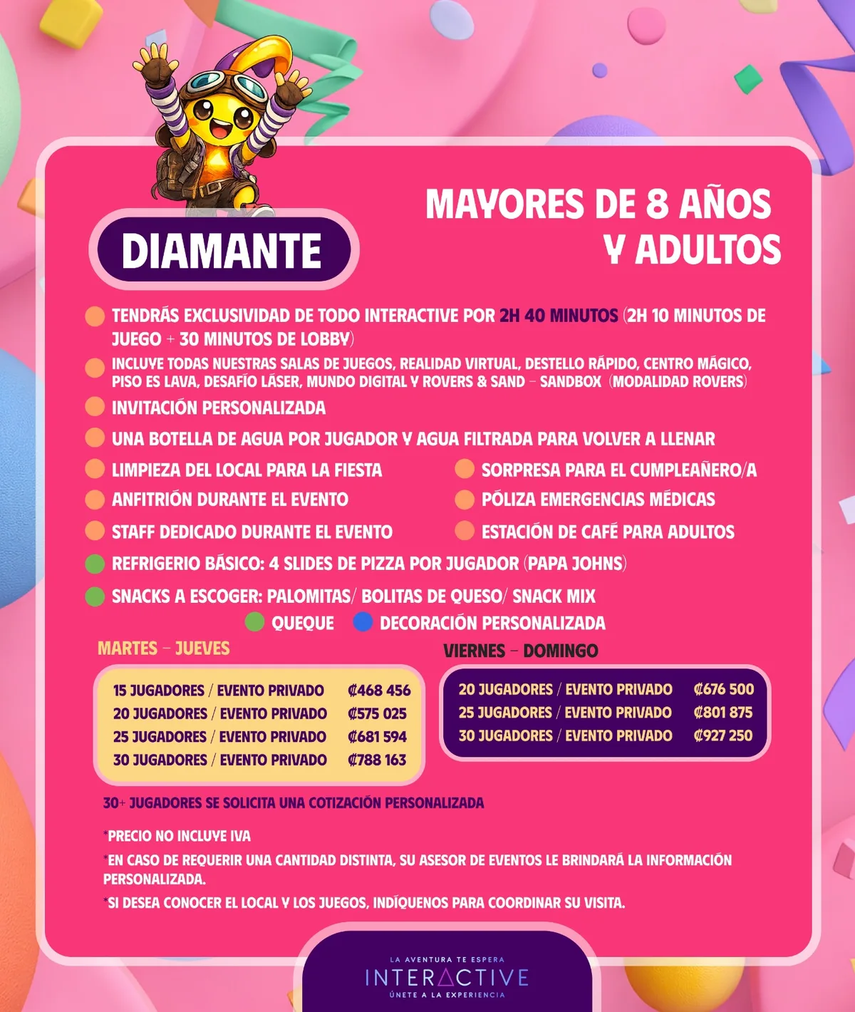 Afiche del paquete Diamante para mayores de 8 años y adultos