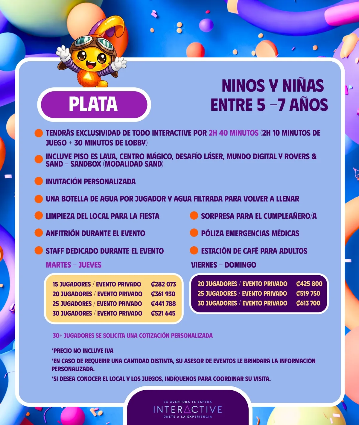 Afiche del paquete Plata para niños y niñas de 5 a 7 años