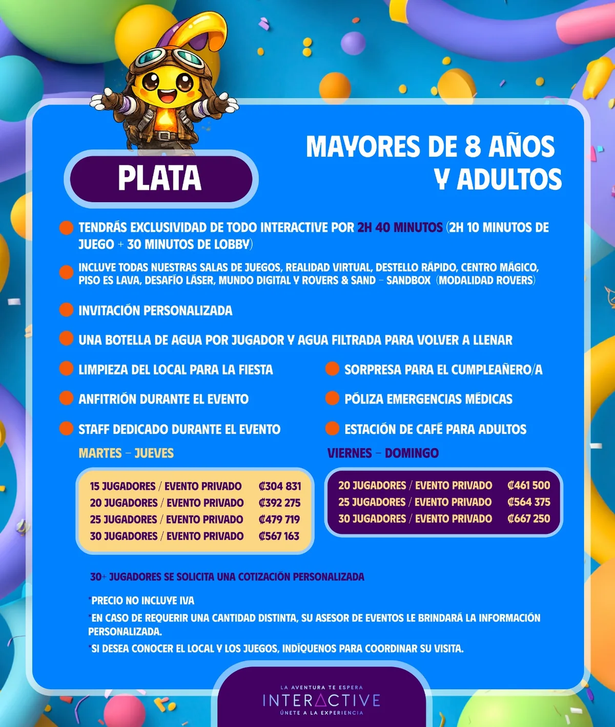 Afiche del paquete Plata para mayores de 8 años y adultos
